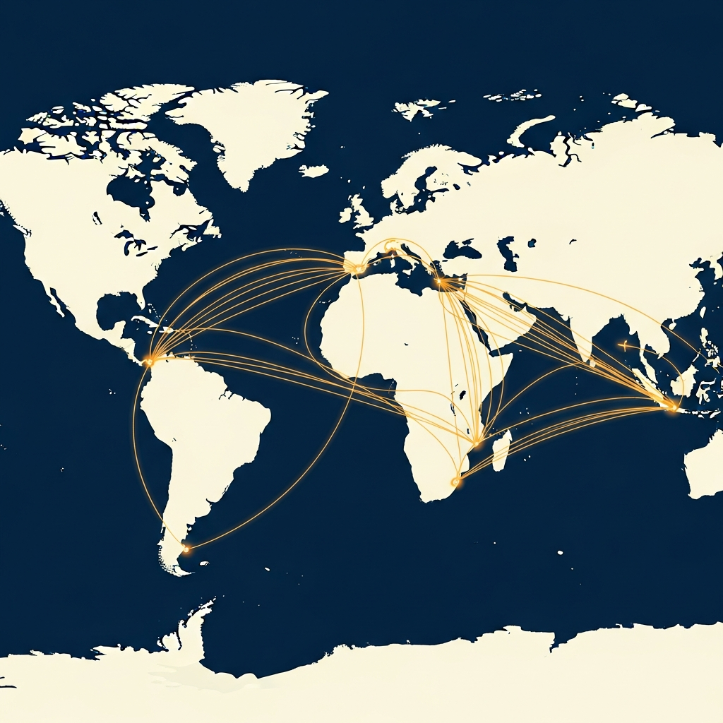 Stylized world route map of airline networks